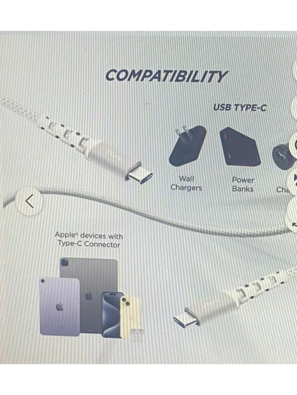 IHOME 6ft USB-C to USB-C Cable Nylon Braided with Cable Wrap While
